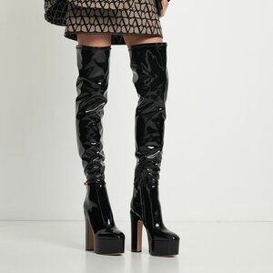 NWT Valentino Garavani 155 Tan-Go Tall Boots Over The Knee Patent Leather Sz 41